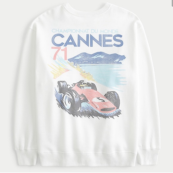 New! HOLLISTER 🏎️🇫🇷🏎️ Unisex Cannes Racing Graphic Crew Sweatshirt XS, S, M - Picture 1 of 4